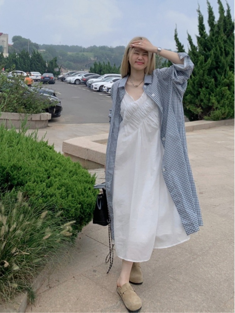 Korean Style A Line Shirt Dress - Стильный комплект больших размеров: удлиненная рубашка-пальто