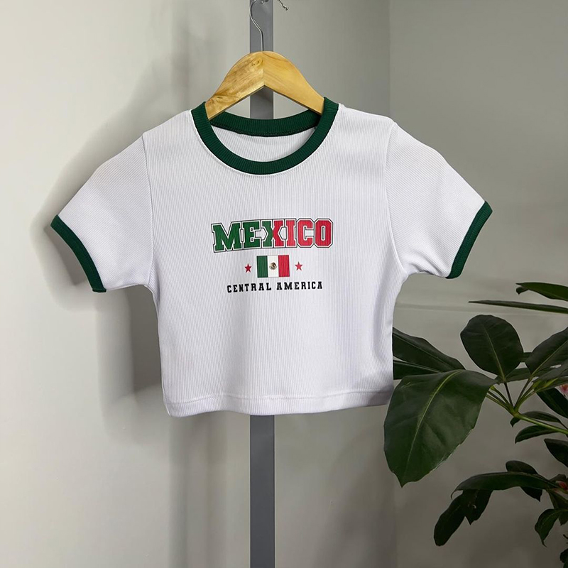 Y2K Graphic Baby Tee Crop - Мексика Fairycore Тонкие футболки Сексуальный стиль