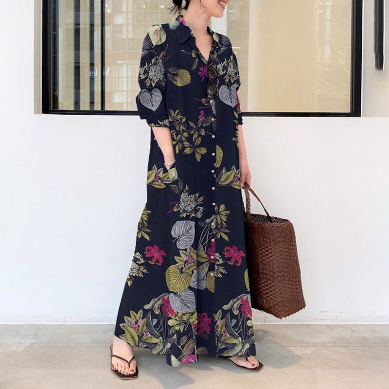 Casual Loose Linen Shirt Dress - Новое осеннее повседневное платье больших размеров