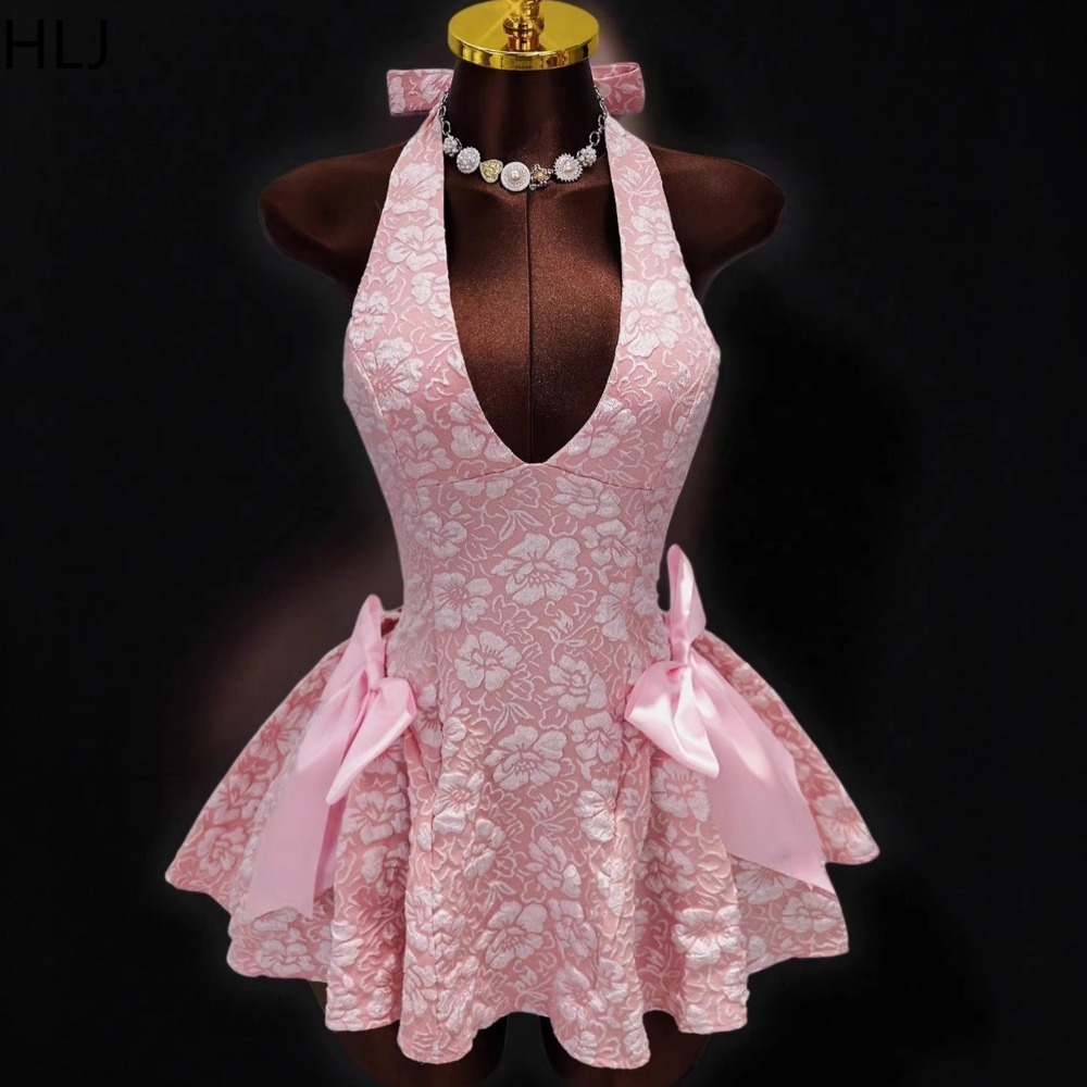 Y2K Backless Halter Mini Dress - HLJ Y2K Сексуальное жаккардовое платье-боди с