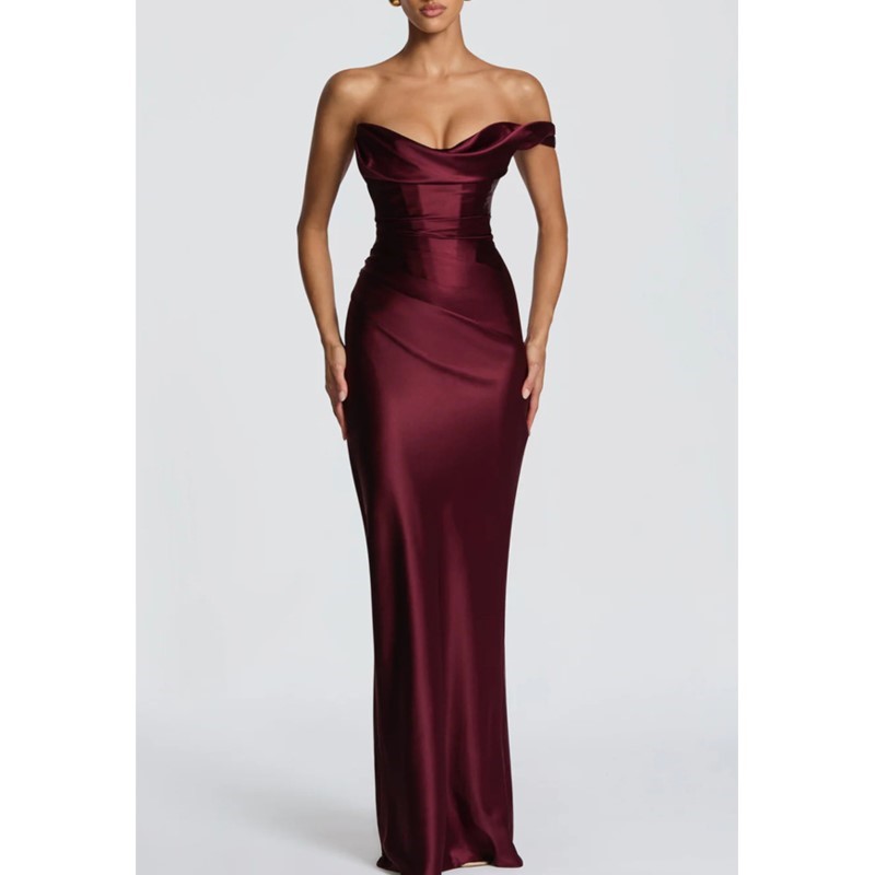 Elegant Satin Evening Gown Split - Элегантное облегающее атласное платье с плиссировкой,