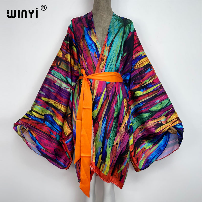 Boho Summer Beach Maxi Dress - Женское пляжное кимоно с поясом WINYI,