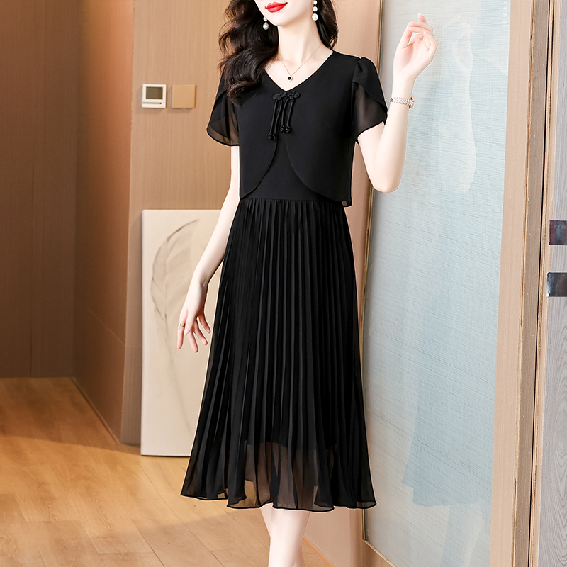 French Vintage Floral Midi Dress - Лето 2025 г., однотонное шифоновое повседневное
