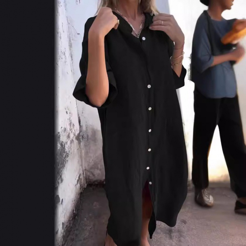 Женское платье-рубашка в стиле – обзор и цена Casual Loose Linen Shirt Dress