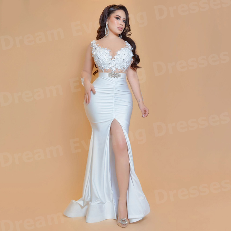 Элегантные белые вечерние плат – обзор и цена Elegant Satin Evening Gown Split