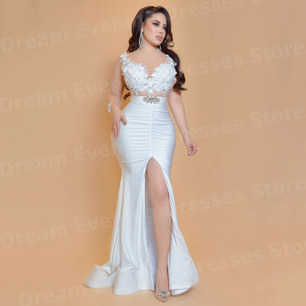Элегантные белые вечерние плат – обзор и цена Elegant Satin Evening Gown Split