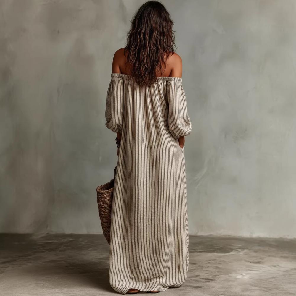 Весенне-летнее женское макси-п – обзор и цена Off Shoulder Puff Sleeve Sundress