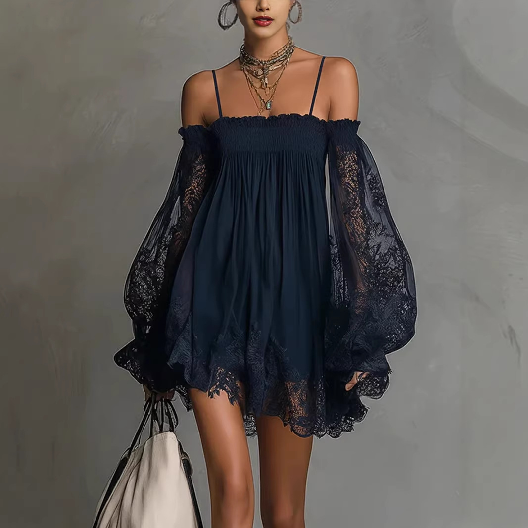 Платье-мини с открытыми плечам – обзор и цена Off Shoulder Puff Sleeve Sundress