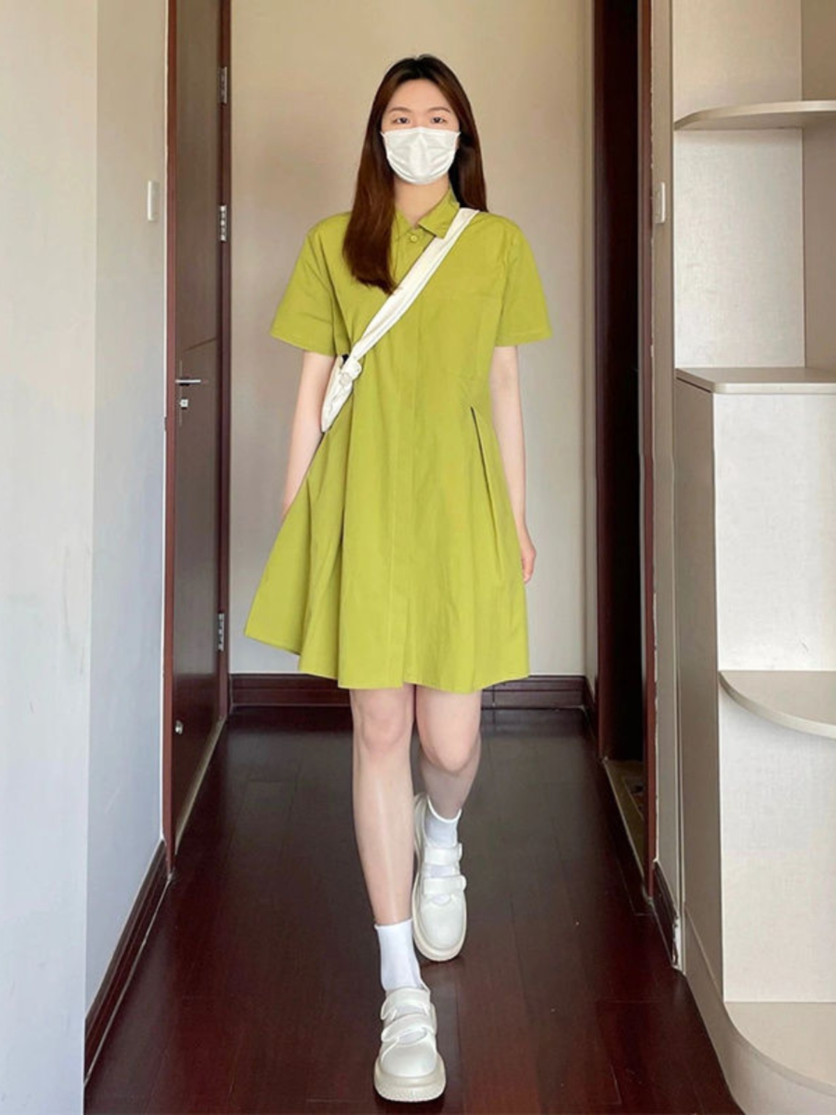 Платье с воротником больших ра – обзор и цена Korean Style A Line Shirt Dress