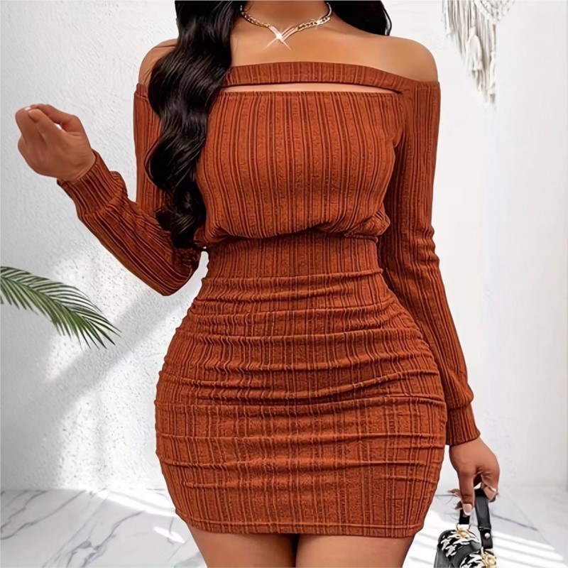 Женское модное платье на весну – обзор и цена Bodycon Long Sleeve Ribbed Dress