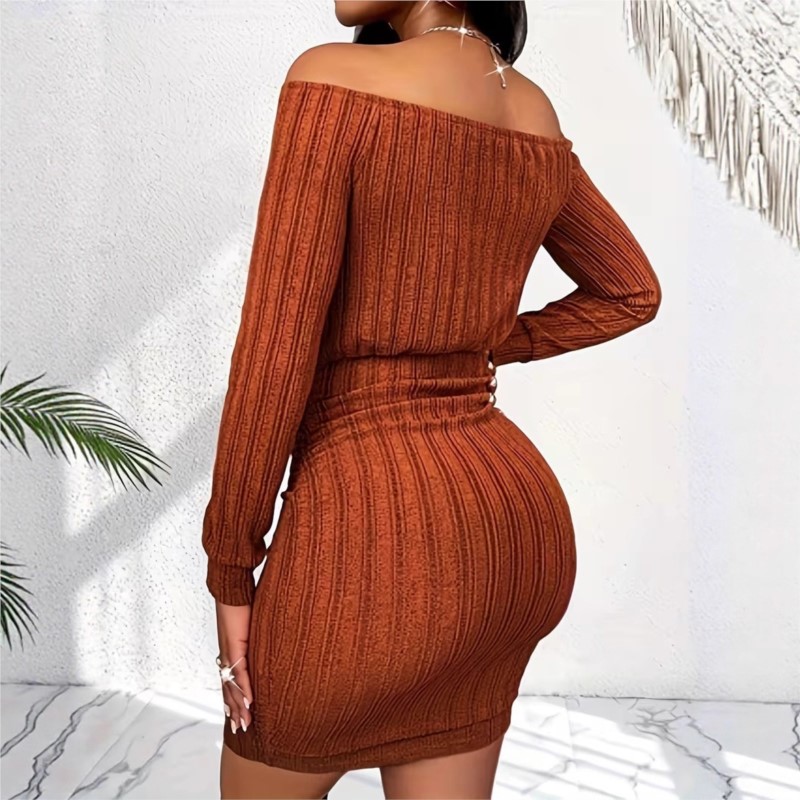 Женское модное платье на весну – обзор и цена Bodycon Long Sleeve Ribbed Dress