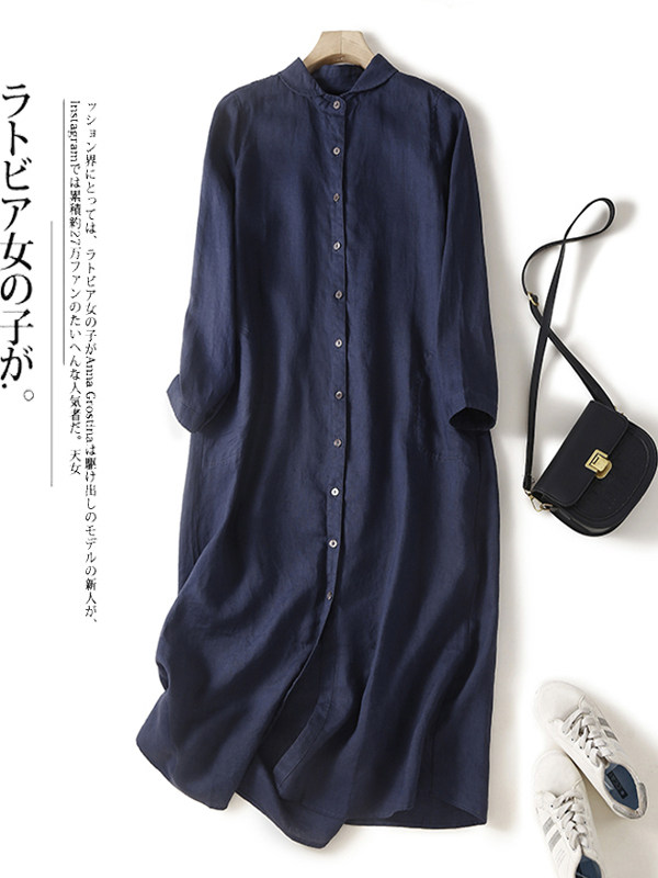Повседневное хлопково-льняное  – обзор и цена Casual Loose Linen Shirt Dress