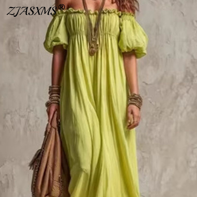Женское летнее платье макси с  – обзор и цена Off Shoulder Puff Sleeve Sundress