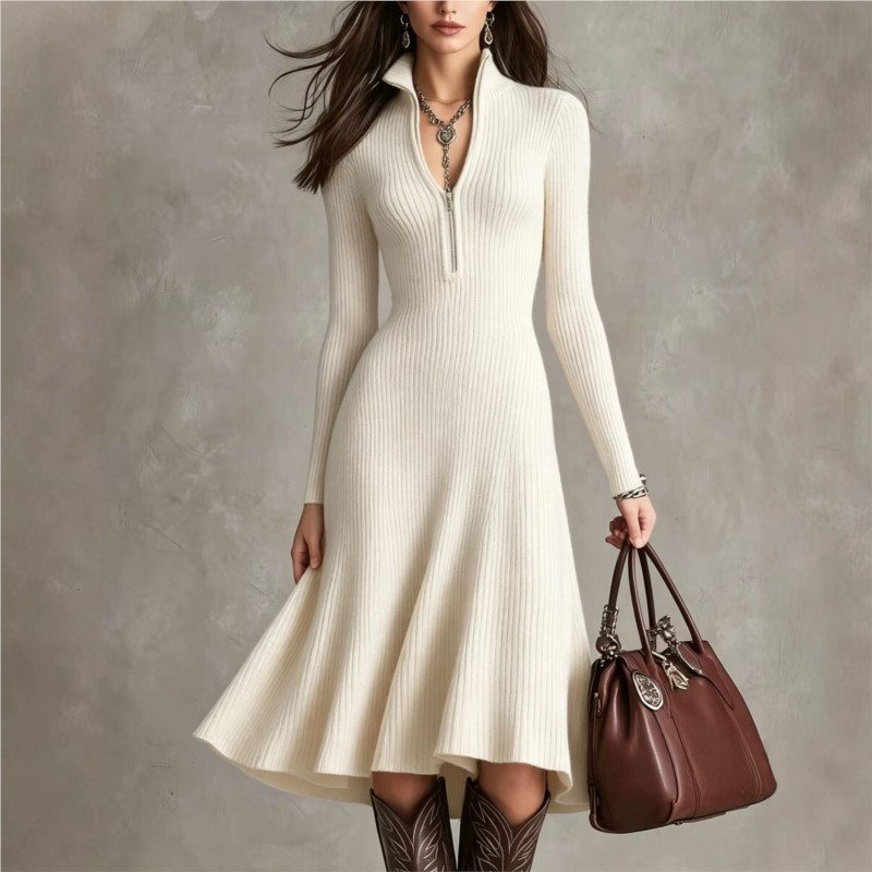 Женское трикотажное платье мид – обзор и цена Bodycon Long Sleeve Ribbed Dress