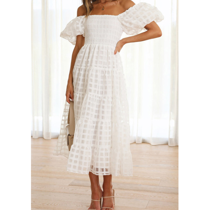 Элегантное женское летнее длин – обзор и цена Off Shoulder Puff Sleeve Sundress